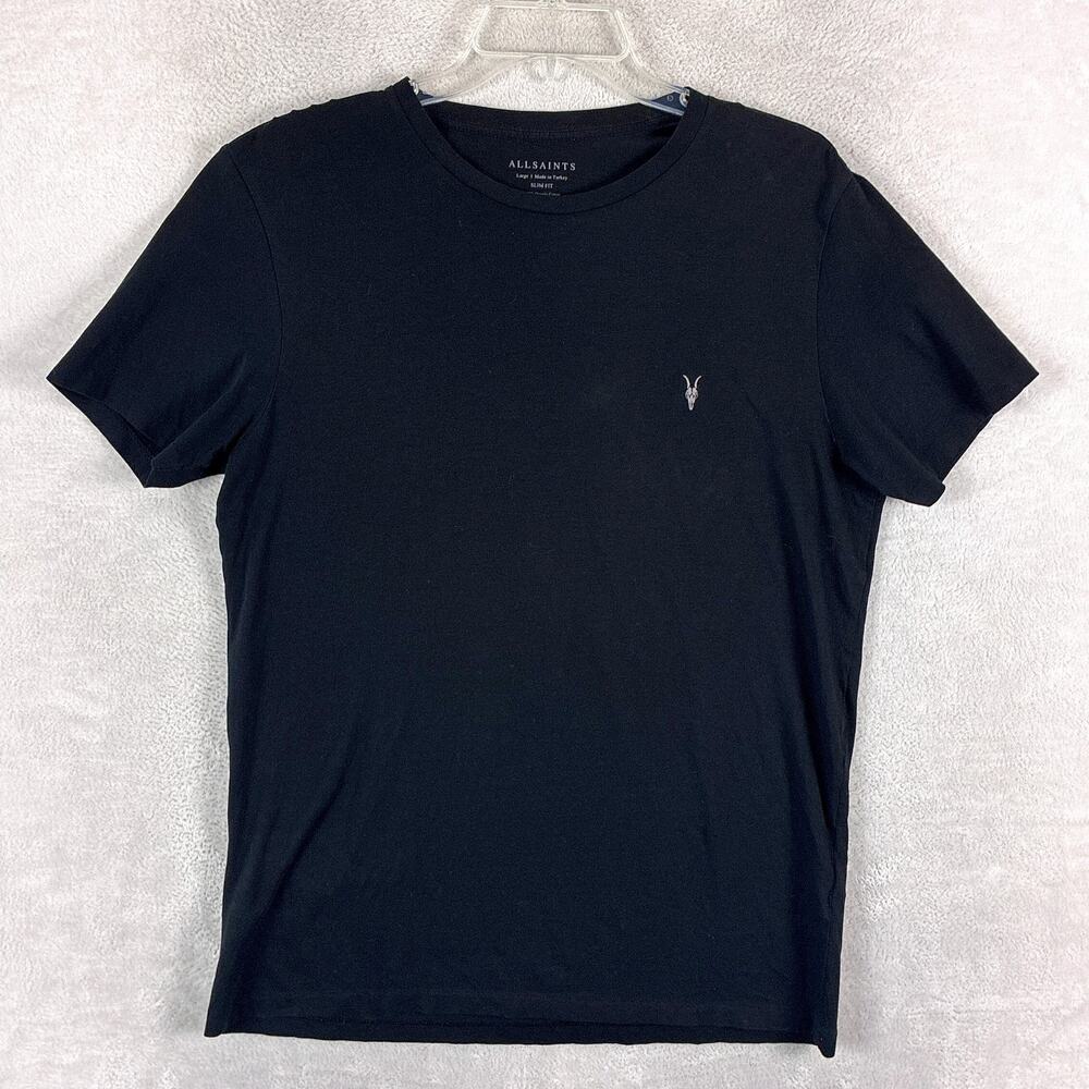 AllSaints Tshirt Mens L Black Embroidered Skull Tonic Slim Fit Streetwear Indie